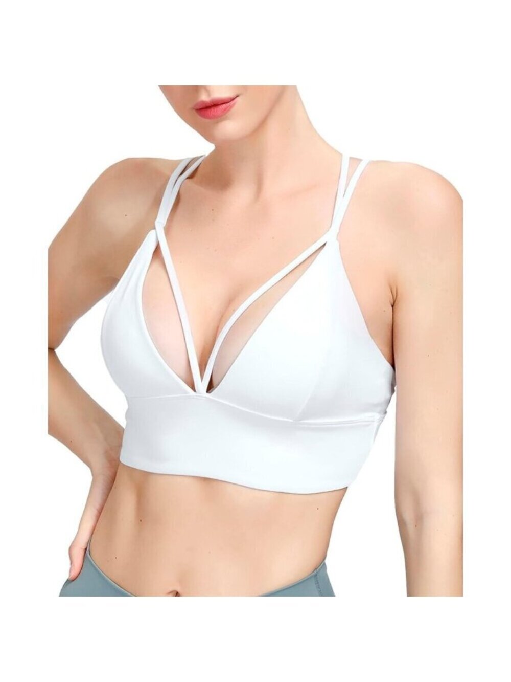 Women's White Strappy Bralettes Pull-on Sports Bra Rave Top Festival Outfits